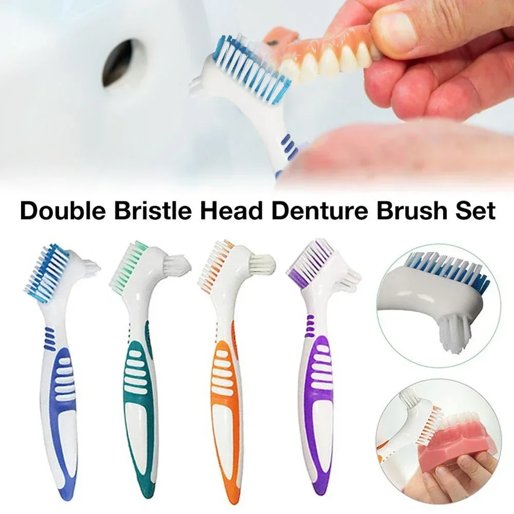 Denture Cleaning Brush Dual Heads Gum Cleaner For Men Women Multi-Layered Bristles False Teeth Brush Oral Cleaning Tools