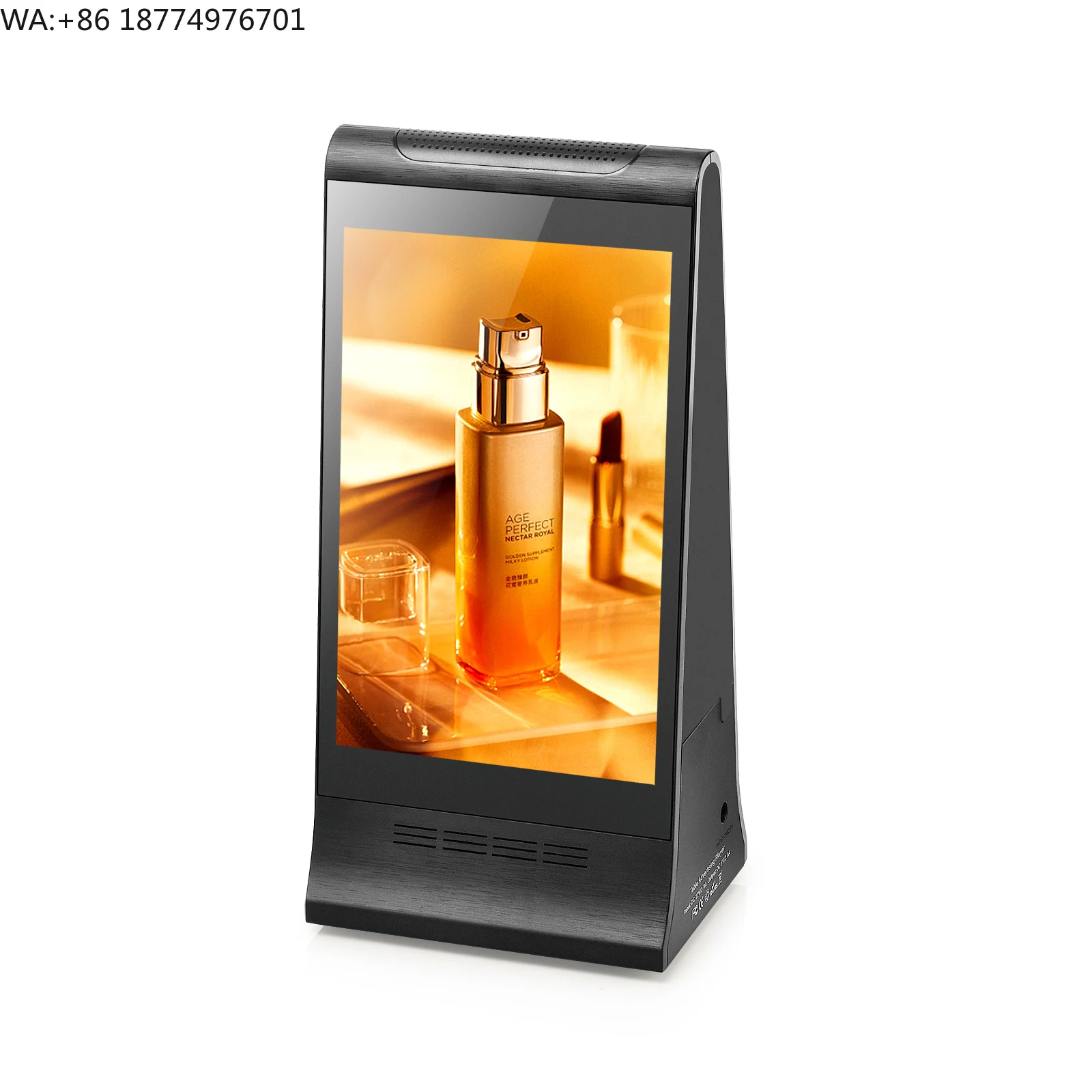 

Tabletop Battery Powered Advertising Player - 8 Inch Touch Screen Display for Food Drinks Beverages Brands Menu Display