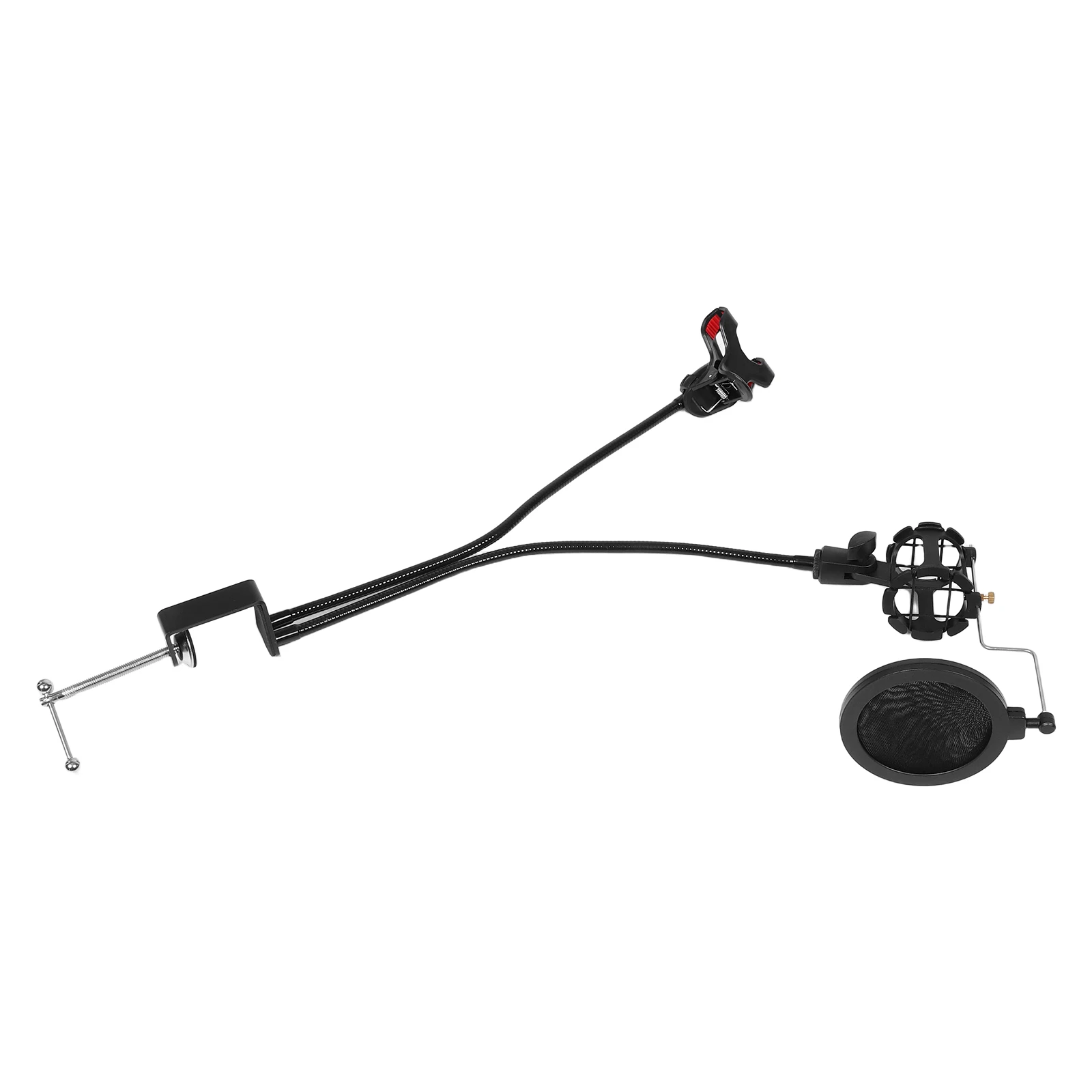 

Dual Gooseneck Mobile Phone Live Broadcast Stand Noise Reduction Pop Filter Mic Clip Desk Mount Various Models Compatible