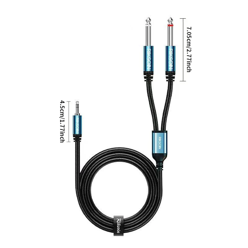 3.5mm TRS to Dual 6.35mm TS Breakout Cable, 1/8 To 1/4 Stereo Cable, 3.5mm to 1/4 Y Splitter Cord for iPhone, PC, Sound Card