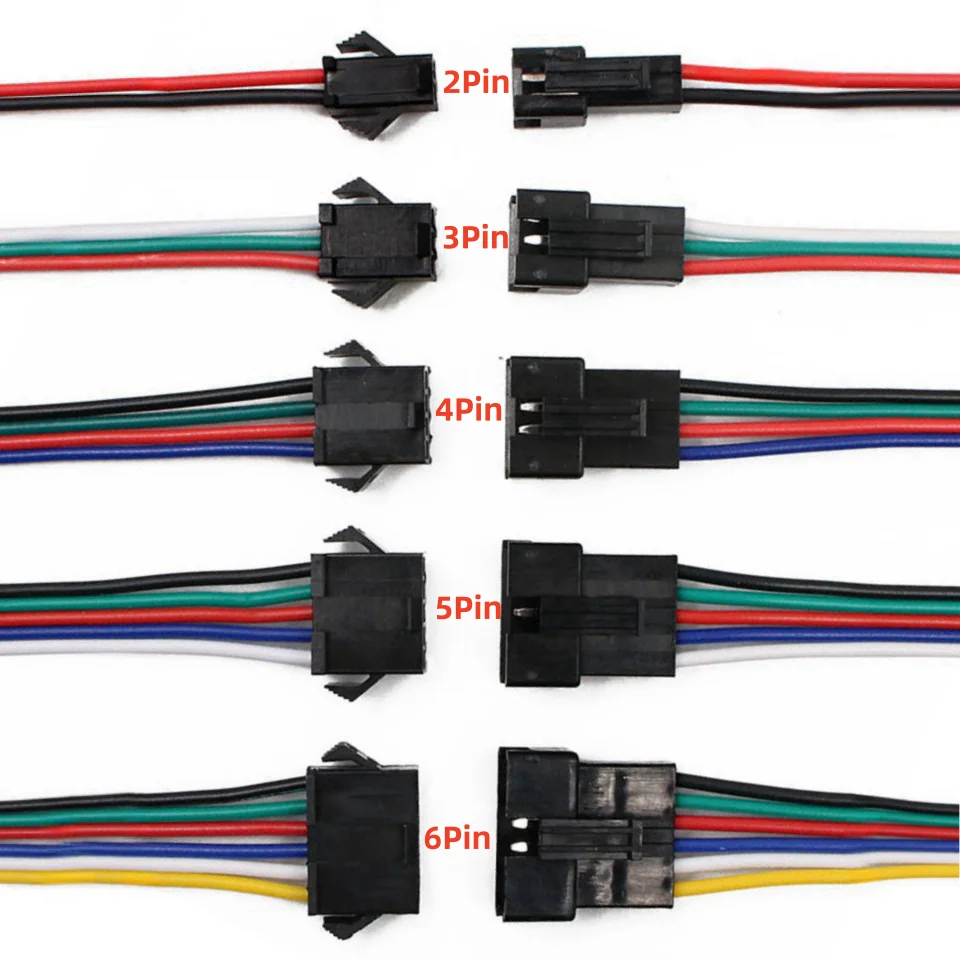 10-100Pairs 2Pin 3Pin 4Pin 5Pin 6Pin Plug Led Connector Male/female JST SM Connector for 5050 RGBCCT WS2811 WS2812 Led Connector