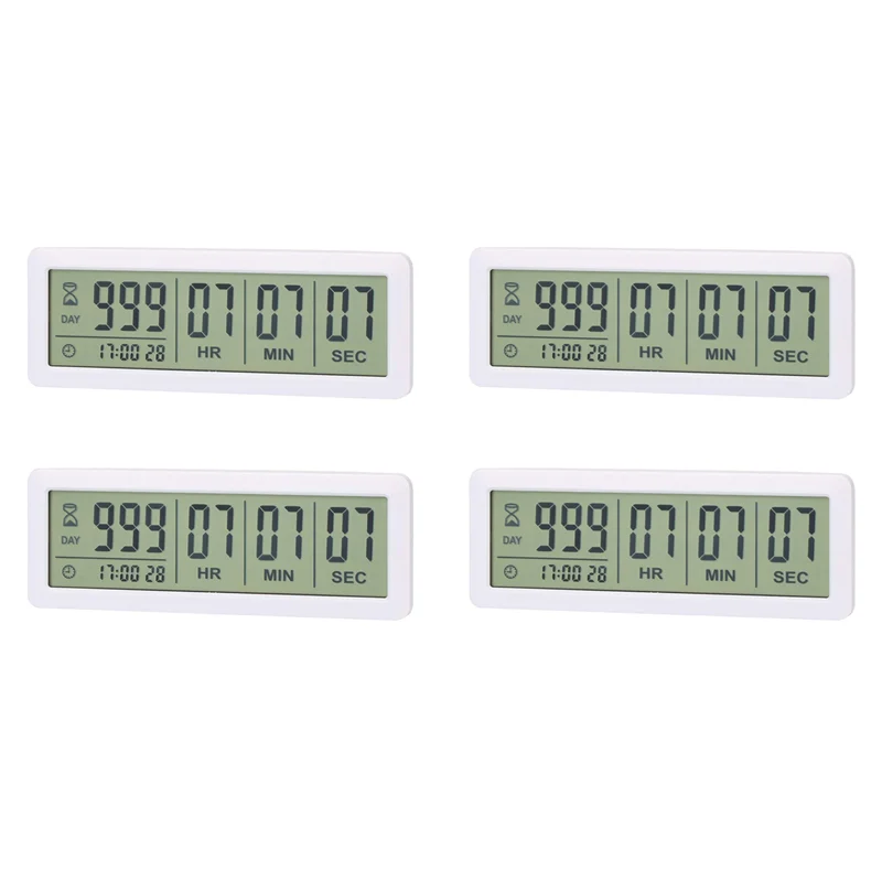 AT02-4X Big Digital Countdown Days Timer Clock - 999 Days Count Down Clock Timer For Graduation Lab Kitchen (White)