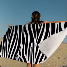 serviette de plage, serviette coton, motif zébré, séchage rapide, serviette sport,