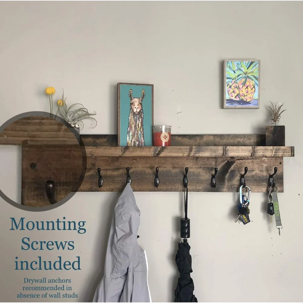 Coat Rack with Shelf Wall Mounted with Storage (Choose your Length) Entryway Organizer Key Hooks (36