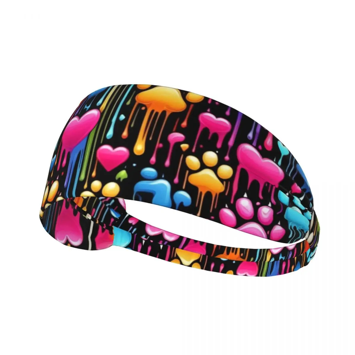 Custom Rainbow Dog Paw Heart Pattern Headband Women Men Non Slip Moisture Wicking Gym Sweatband for Training