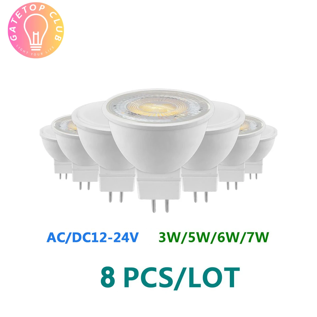 ضوء النهار الأبيض الدافئ للديكور المنزل ، أضواء الهالوجين ، مصباح LED ، بقعة فوكو MR16 3 واط-7 واط ، التيار المتناوب ، تيار مستمر 12 فولت-24 فولت ، استبدال 50 واط ، 8 قطعة