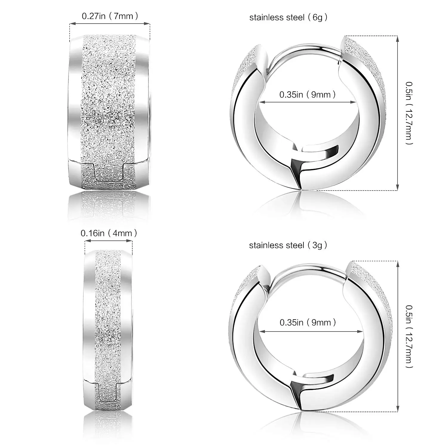 2pcs/1 Pair Rock Frosted Scrub Huggie Ear Earrings Stainless Steel Women Men Small Circle Hoop Earrings Punk Piercing Jewelry