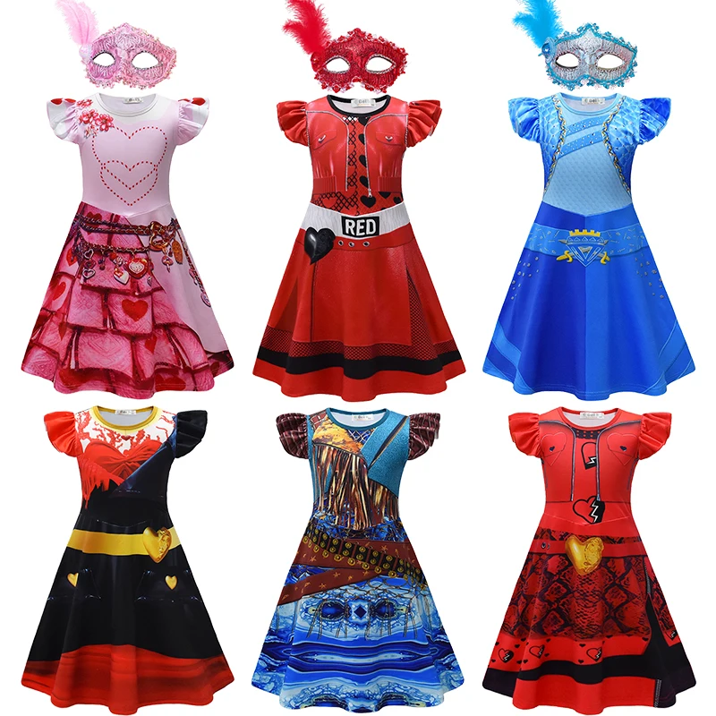 

Halloween Descendants 4 Cartoon Print Girls Nightdress Casual Children's Queen of Hearts Loungewear Pajamas Kids Home Clothes