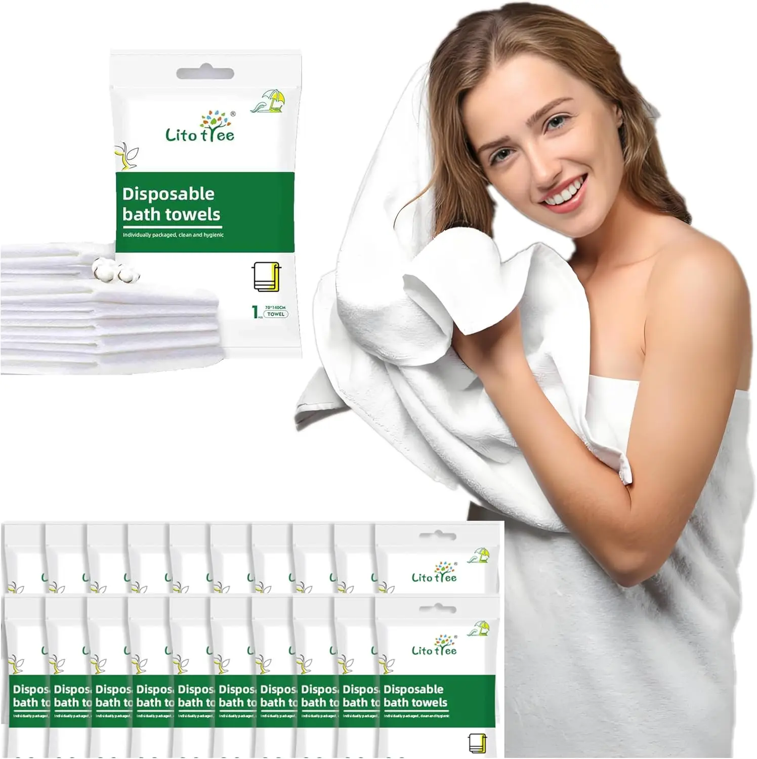 5 Pack Disposable Bath Towels 55x27.5in Ultra Soft Quick Dry Travel Camping