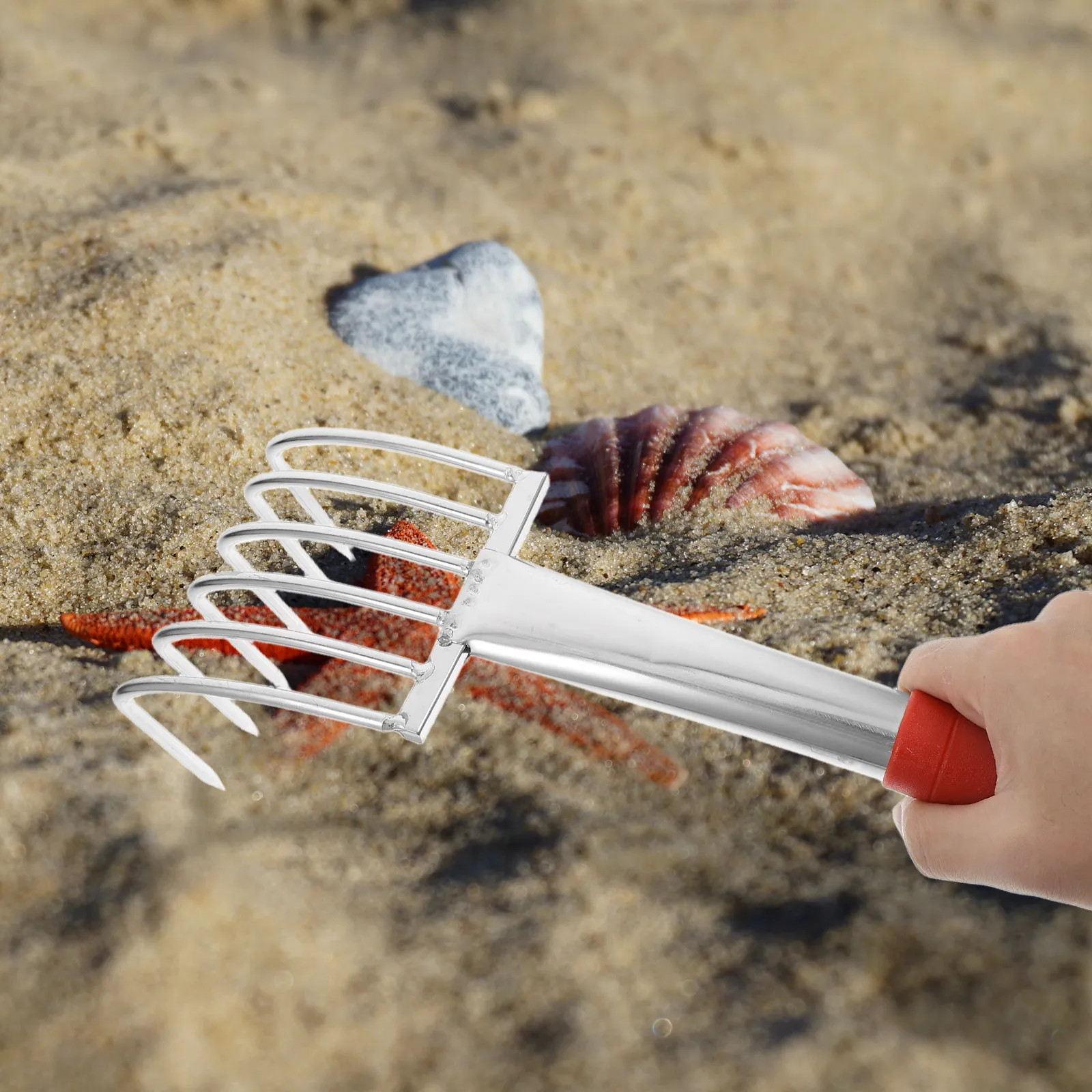 Heavy Duty Stainless Steel Clam Rake Ergonomic Handle for Beach Shell Digging Clam Harvesting Seafood Foraging Sand Combing