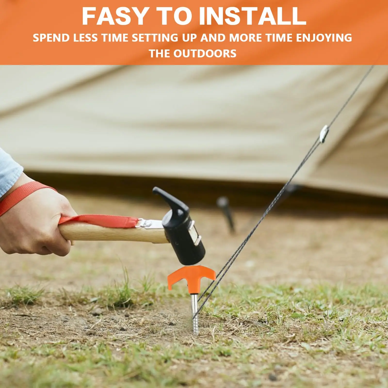 أوتاد خيمة معدنية شديدة التحمل مقاس 11 قطعة مقاس 8 بوصات - مثبتات لولبية للأرض الصلبة مع محول مثقاب