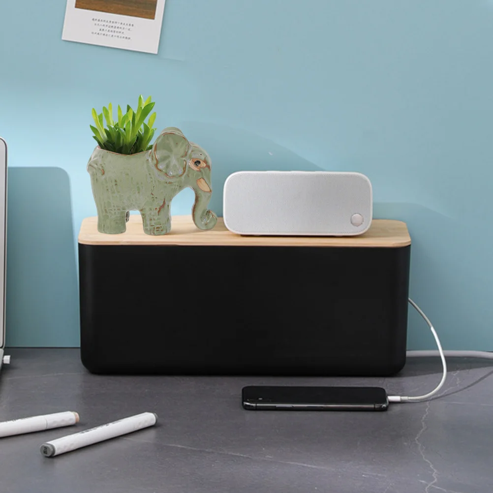 

Plastic Cable Storage Box Bamboo Lid Cable Management Organizer for Office Bedroom Cord Hider and Wire Tangled Solution