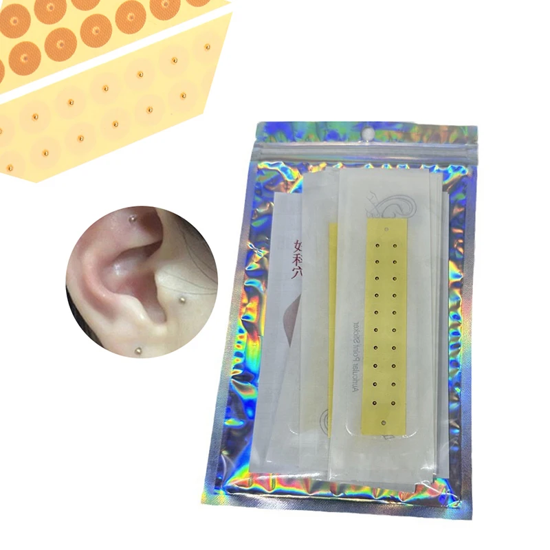 200Pcs Nude Ear Point Stickers Ear Pressure Stick Acupuncture Gold Beads Disposable Ear Hand Point Pressure Stimulation Patch