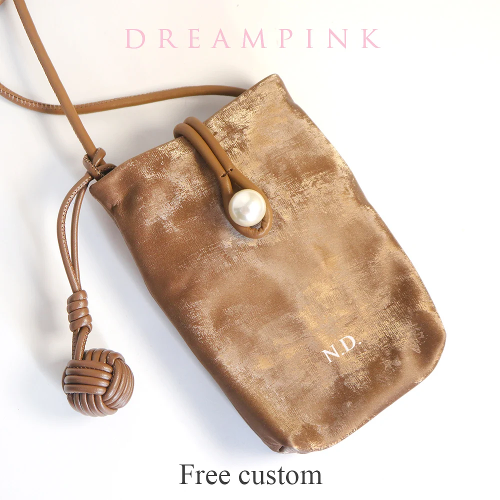 

Luxury Velvet Female Sling Bag Custom Initials Pearl Mini Phone Crossbody Bag Personalize Name New Suede Women Messenger Purse