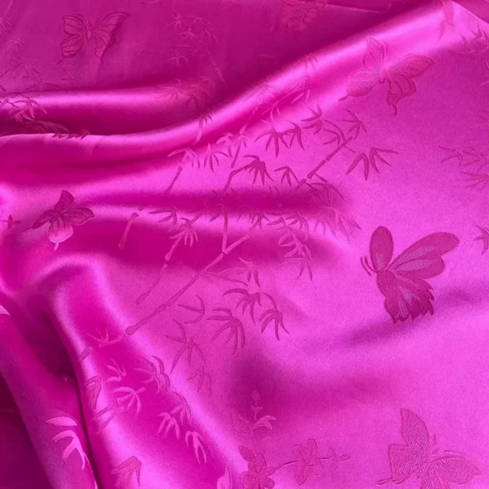Beautiful Colors Butterfly Flowers Design Pattern Soft Mulberry Silk Jacquard Fabric for Summer Women Dress Clothes Apparel