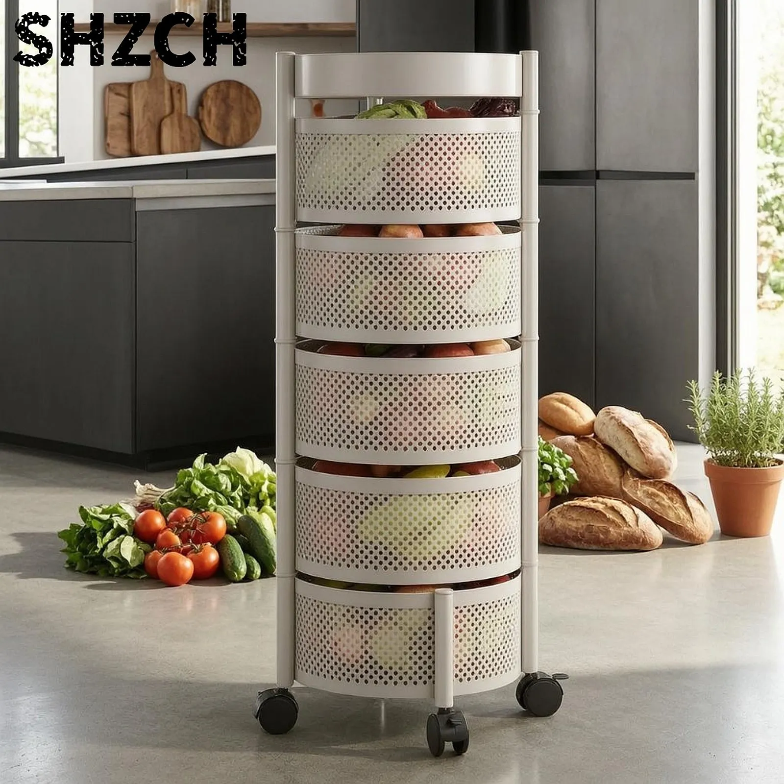 Rotating Storage Organizer with Caster Wheels Rolling Cart Space-Saving Easy Reach