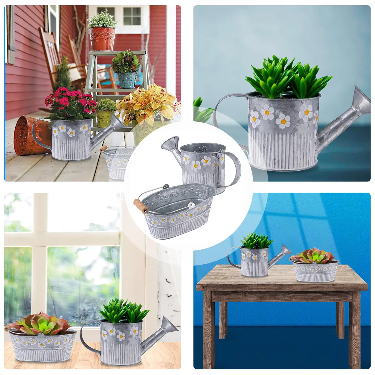 1Set Iron Flower Pot Vintage Style Bucket for Home Decoration Gardening Use Floral Design Rustic Plant Bucket Large Iron