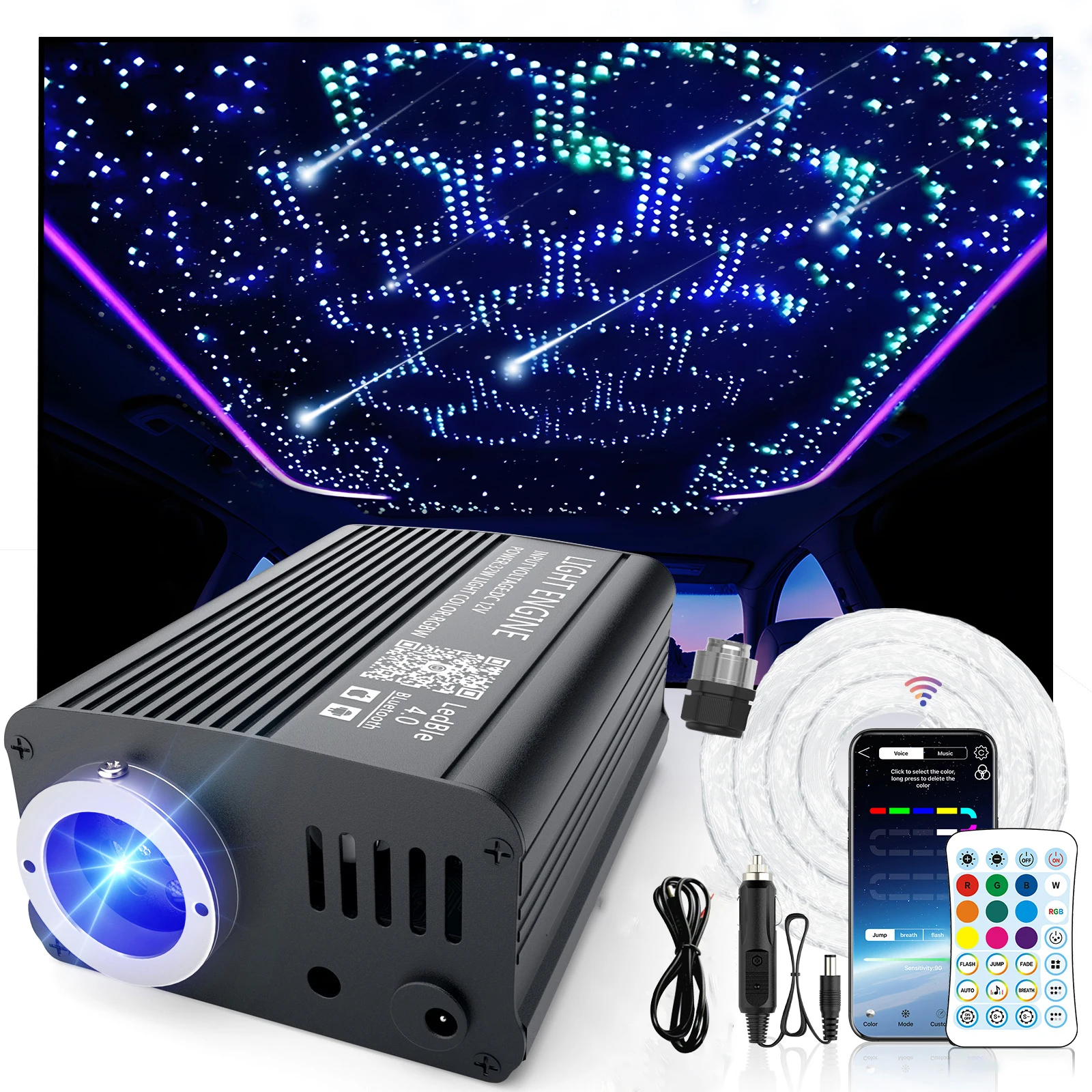 

Комплект для потолка автомобиля «Звездное небо», 16 Вт, мерцающие и метеорные огни, 550 шт. * 0,03 дюйма * 9,8 футов + 200 RGBW огней «Падающие звезды» для декора потолка автомобиля