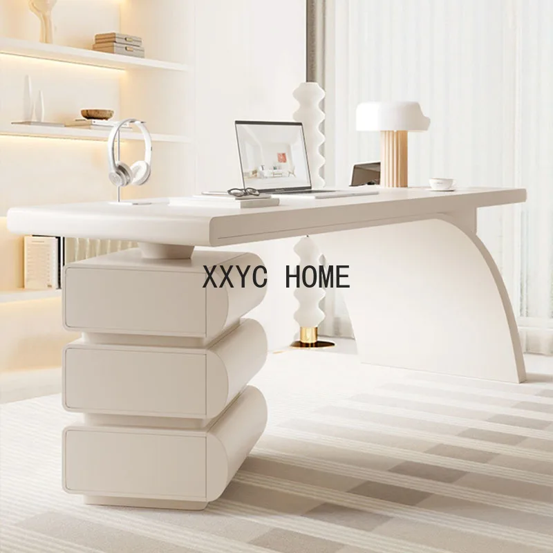 White Solid Wood Desk Dressing Gaming Writing French Shaped Minimalist Computer Office Desk Bedroom   Office Furniture