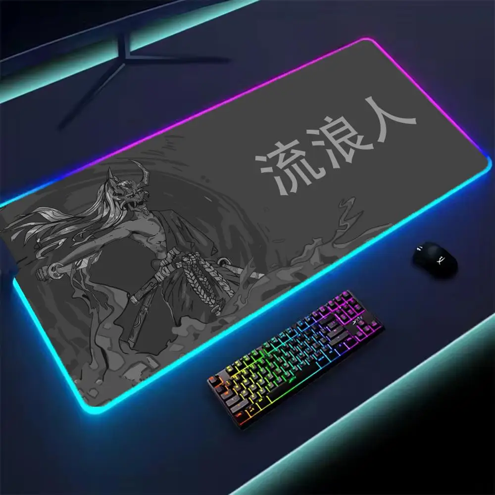 

Japanese samurai Mouse Pad XL RGB Gaming Mouse Pad Gamer Accessories Large LED Light Mousepads PC Computer Desk Mat with Backlit