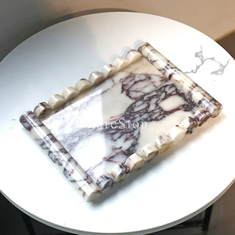 Light luxury natural purple marble home tray coffee table tea tray aromatherapy ornament tray coffee shop desktop decoration