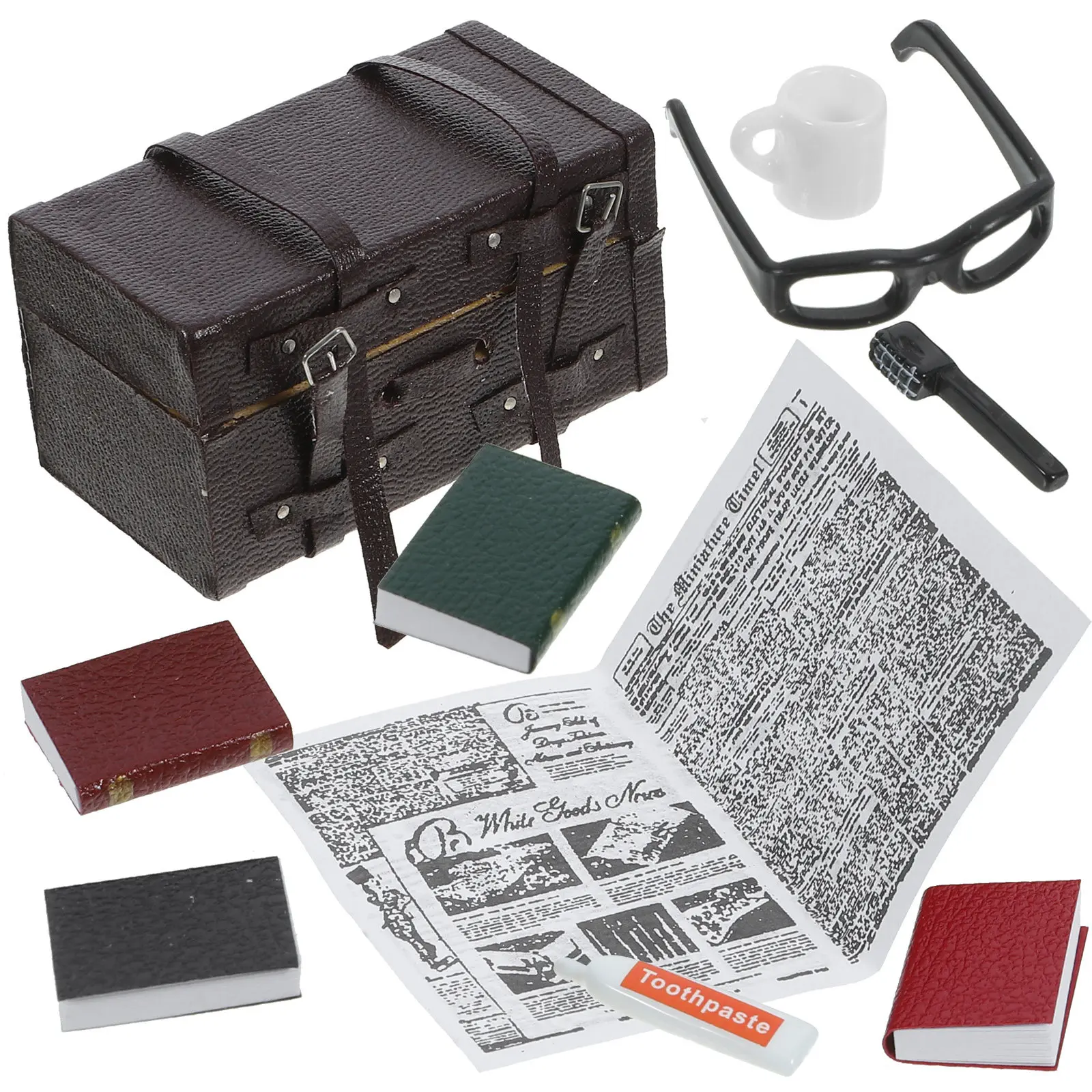 

Набор из 1 предмета: миниатюрный деревянный дорожный футляр, реалистичные украшения для миниатюрных домиков, декоративные аксессуары, реалистичные детали, прочные.