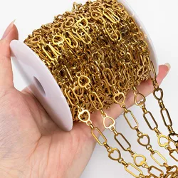 1Meter Hollow Heart Square Necklace Chain Stainless Steel Gold Plated Link Chains DIY Women Bracelets Jewelry Making Bags Chain