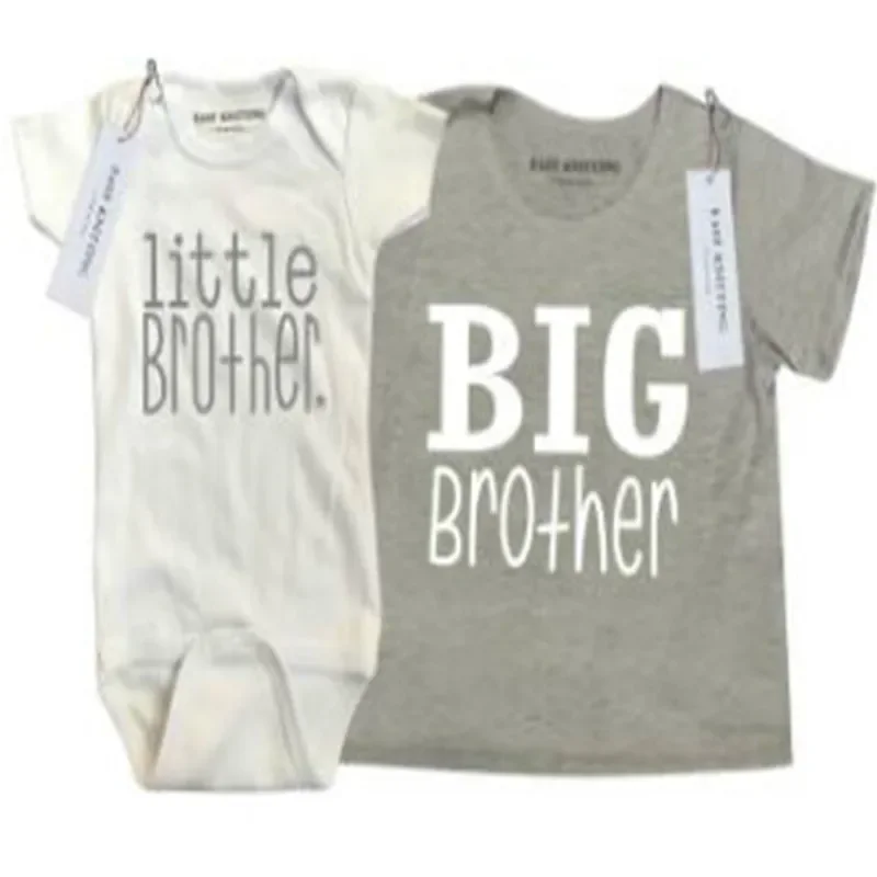 Bodysuit de algodão combinando família com letras, macacão de bebê, camiseta do Little Big Brother, tops de manga curta, roupas infantis