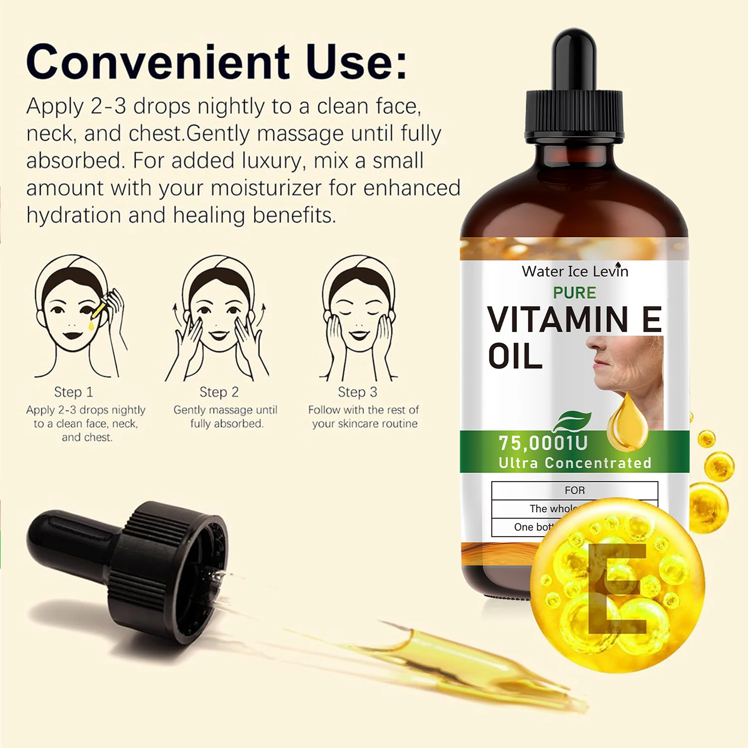 100ml Natural Vitamin E Essential Oil, Used for Massage, Skin Care, Gua Sha, Showering, Facial, Body, Nail, Hair, and Eyelash Care, Versatile - view 4