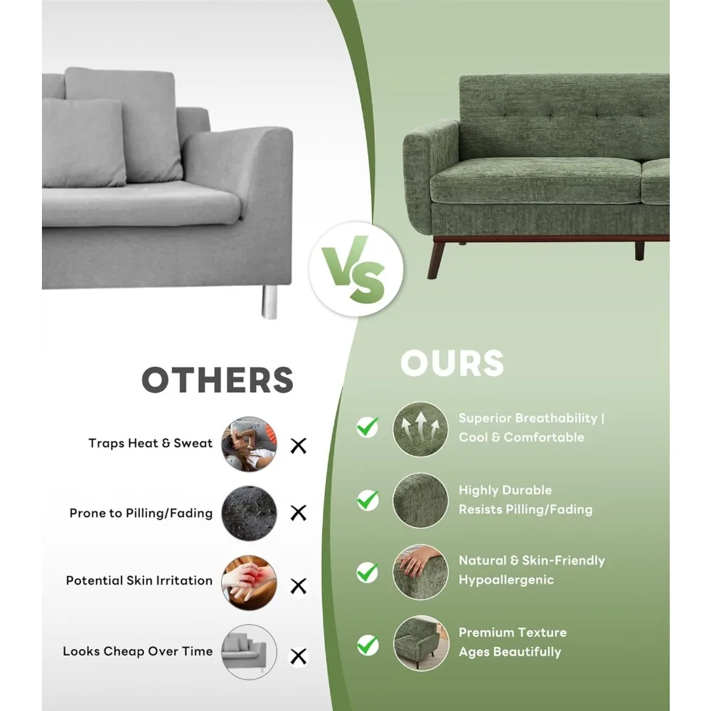 أريكة بمقعدين حديثة لمنتصف القرن لغرفة المعيشة، منجد بأزرار، مقاس صغير، 77.2 وات، أرائك ديكور حديثة #6