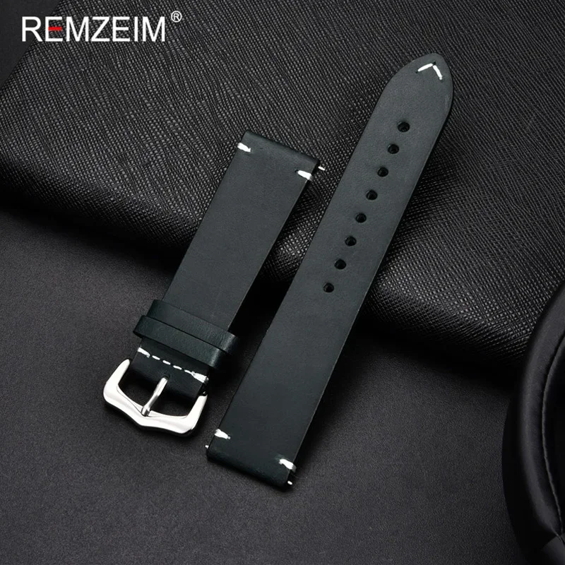 REMZEIM Cow Leather Watchband 18mm 20mm 22mm 24mm Vintage Leather Men Women Replacement Bracelet Strap Band Watch Accessories