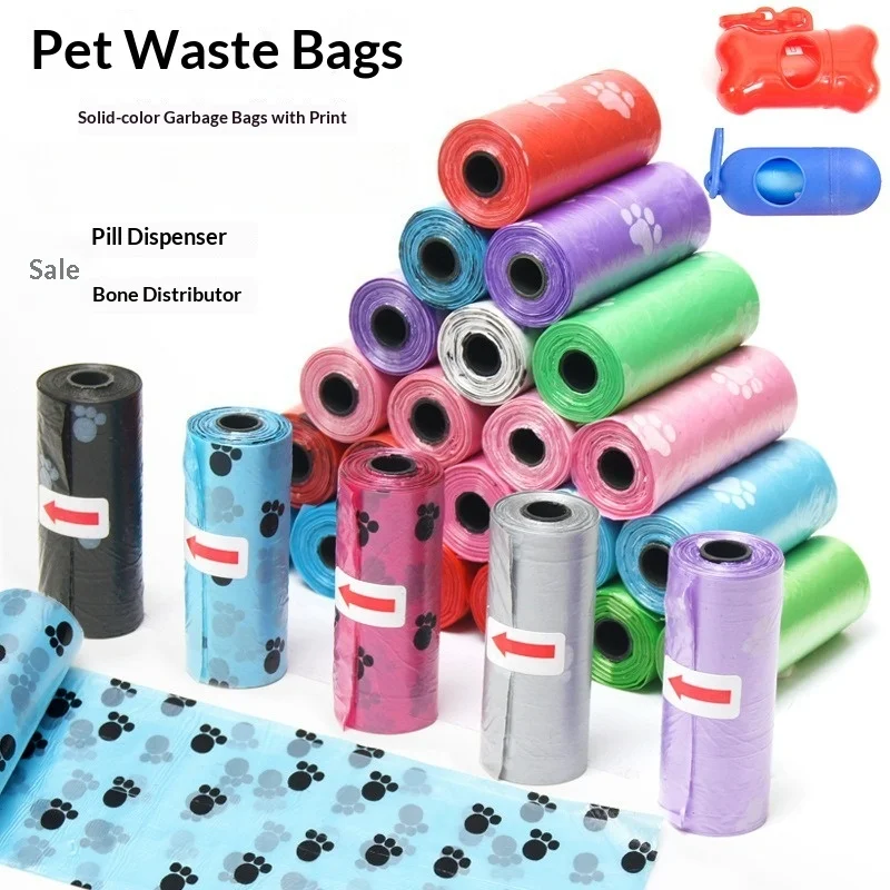 Bolsa para excrementos de mascotas, bolsa de basura para mascotas con estampado de color sólido, bolsa para limpiar excrementos, bolsa portátil para pasear perros, bolsa para excrementos, suministros para mascotas