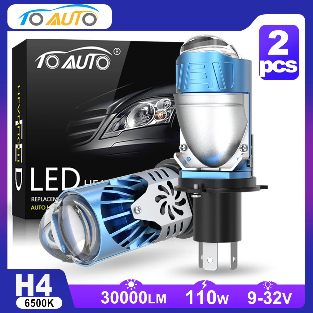 

TOAUTO H4 9003 HB2 LED Projector Lens Headlight Canbus Super Bright H4 Led Hi-Low Beam Lights Plug and Play Motorcycle Lamp 12V