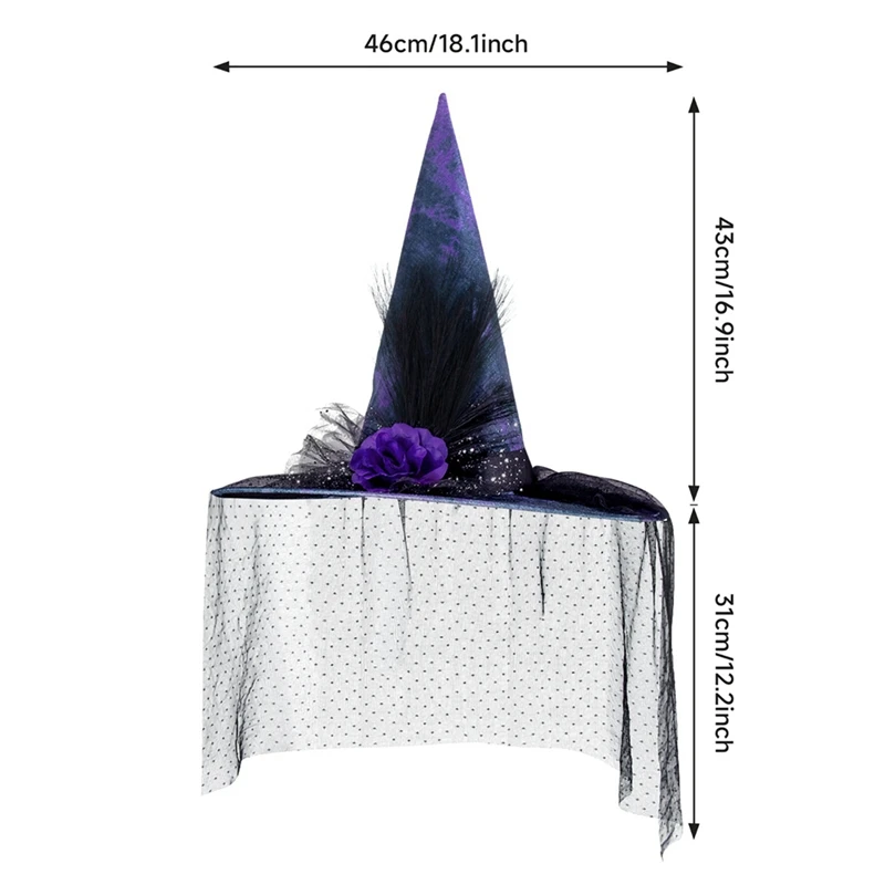 Halloween Baroque Witch Hat Mesh Artificial Flower Accessories Gothic Queen Cosplay Witch Hat Party Photo Props