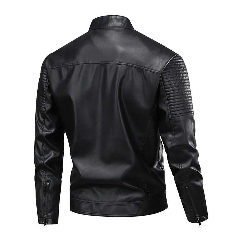 Men's PU Leather Jacket Trendy Autumn Stand-Up Collar Motorcycle Coat Stylish Men's Leather Outerwear