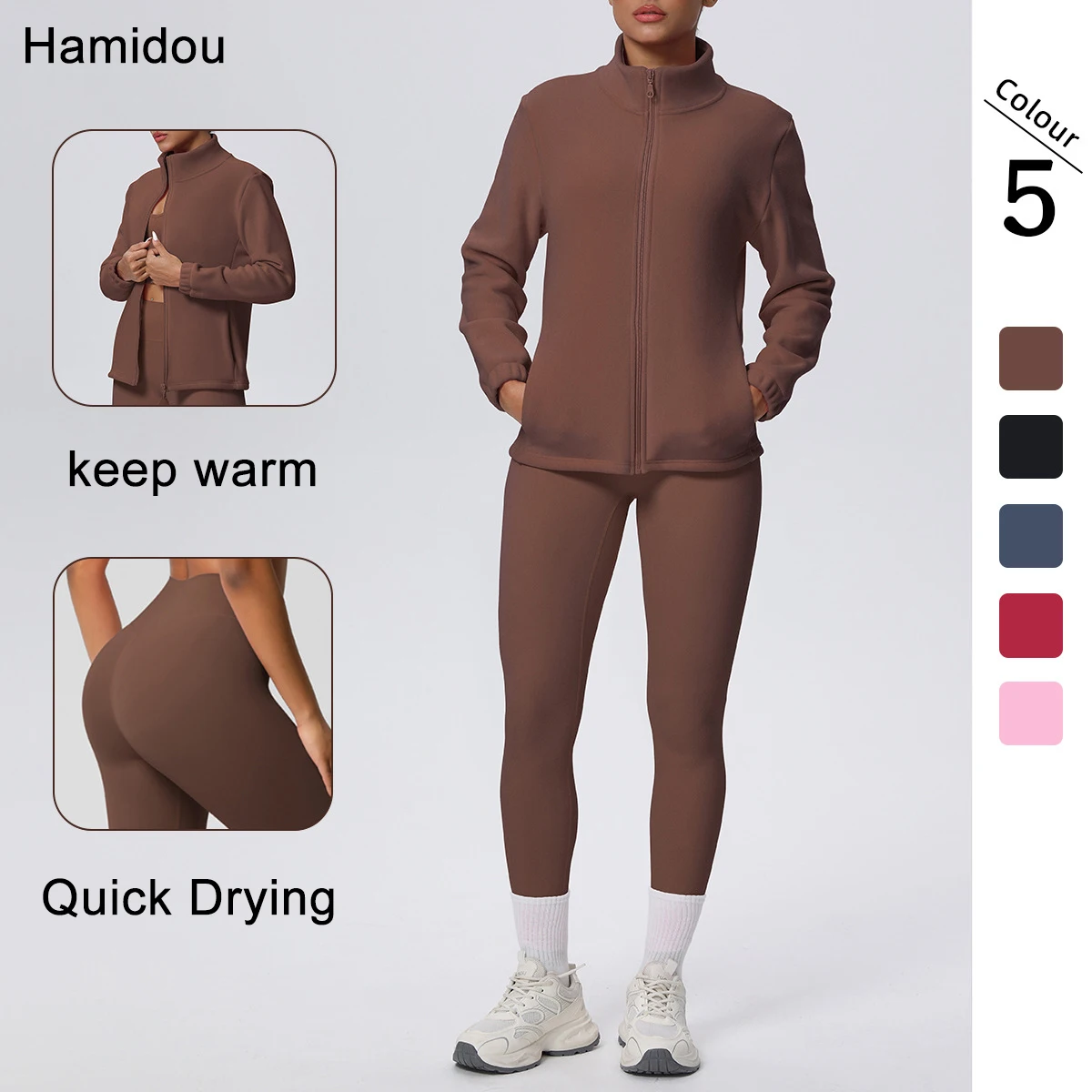 

Woman's Velvet Yoga Clothes Yoga Set High Neck Keep Warm Yoga Zipper Long Sleeves Jacket High Waisted Outdoor Running Yoga Pants