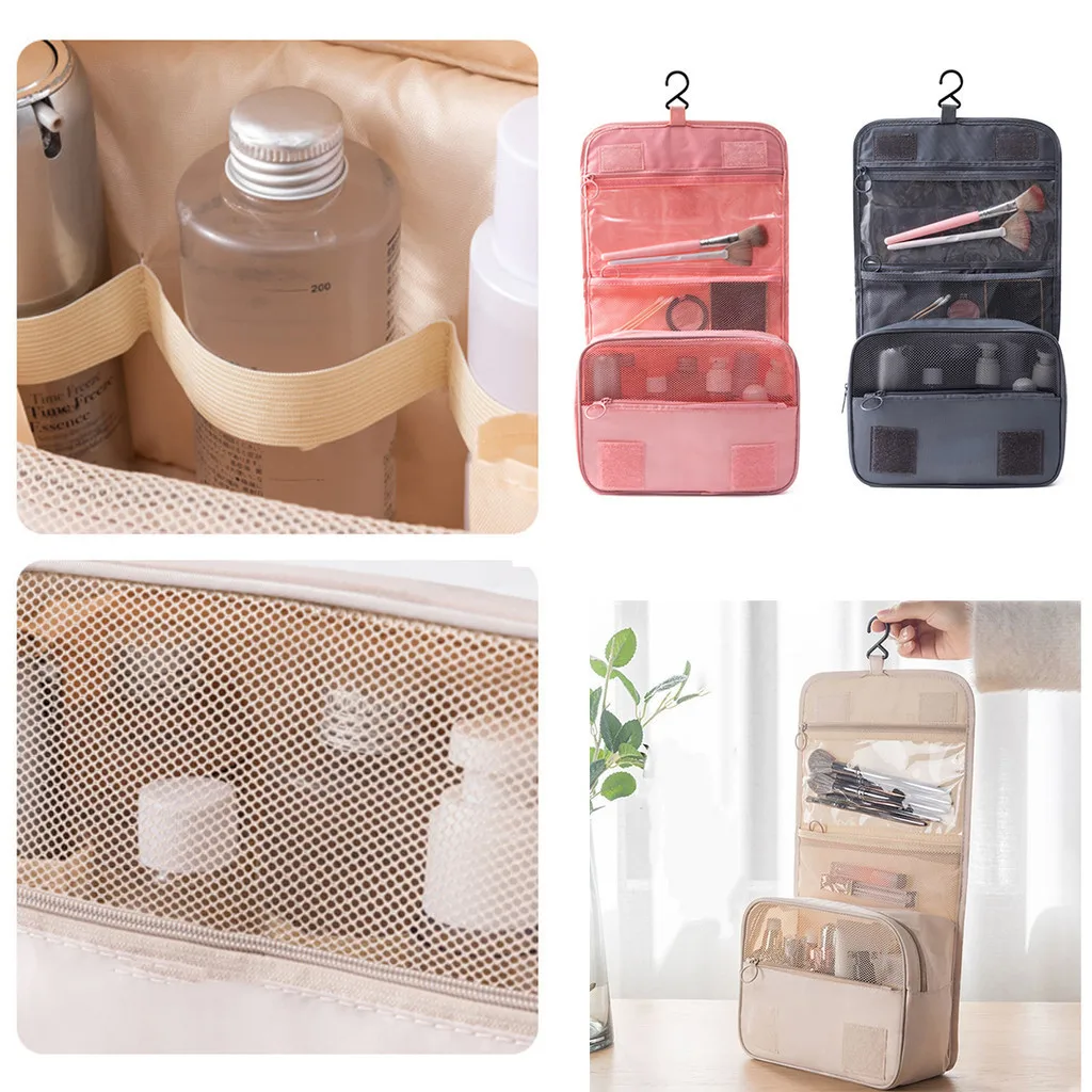 2024 New Travel Makeup Bag Waterproof Bathroom Wash Hook Cosmetic Toiletries Beauty Pouch Up Case Organizer Handbags