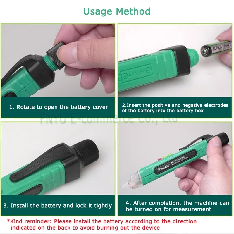 Pro'sKit-Bolígrafo de prueba sin contacto, medidor de voltaje de NT-310, sonda de inducción CAT de 1000V, Detector de voltaje de voz multifunción
