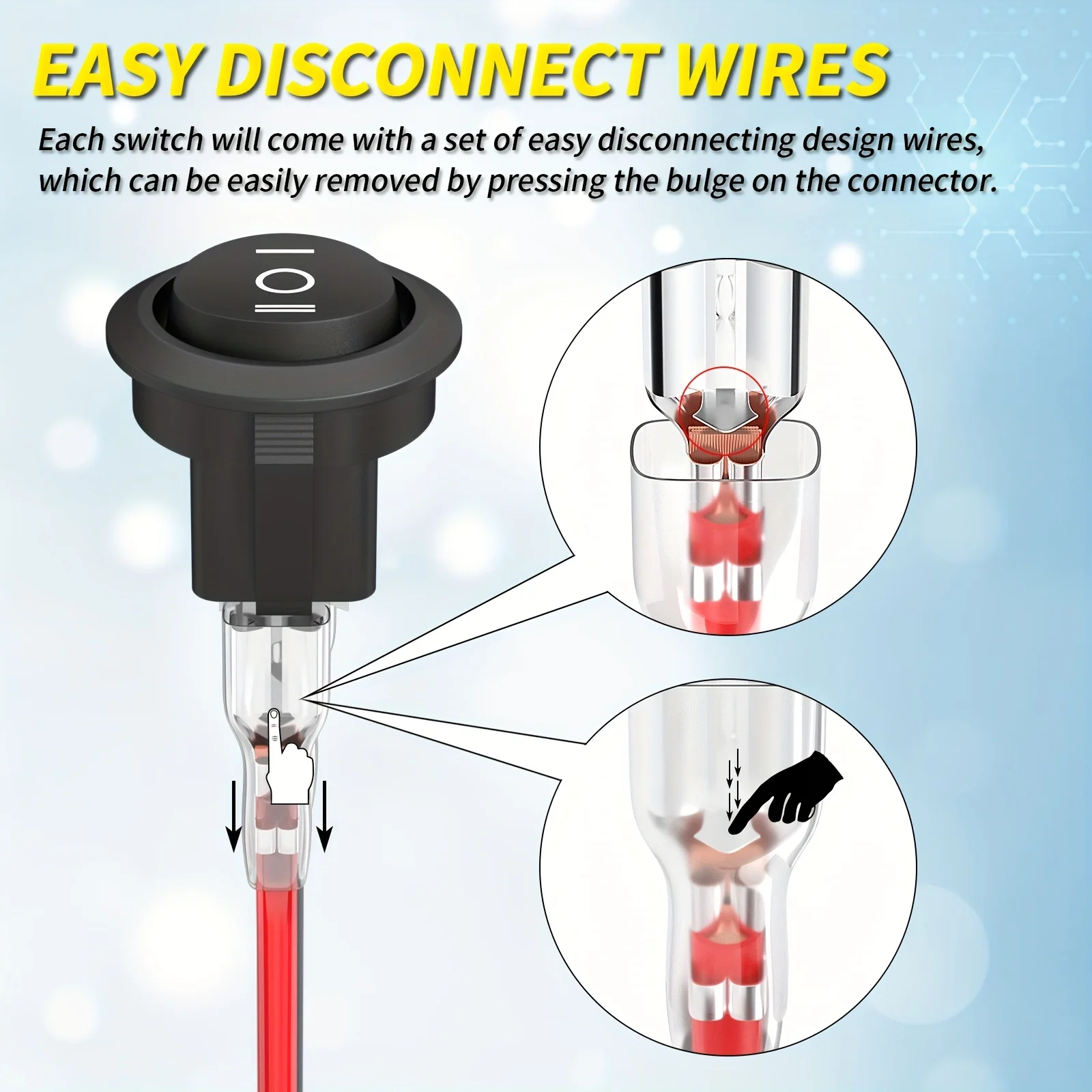 5pcs 12V Round Rocker Switch - 3-Position SPDT ON/Off/ON, Waterproof, 6A/250V AC 10A/125V DC, Circle Design with Wires - Perfect