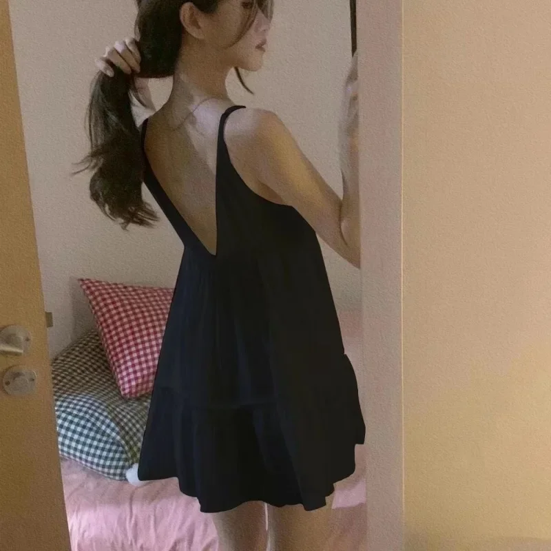 بيجامة بدون أكمام بألوان سادة حلوة فساتين نوم نسائية بدون حمالات رسن ألوان ثابتة فساتين بدون أكمام للكلية #2