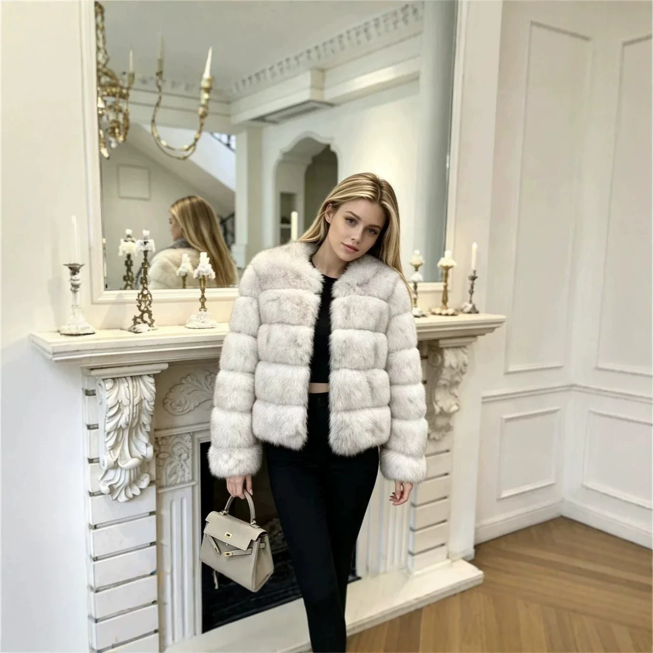 Women Faux Fur Short Coats Jackets Round Neck Coat Thick Warm Y2k Streetwear Jacket Elegant Work Outerwear Autumn Winter 2