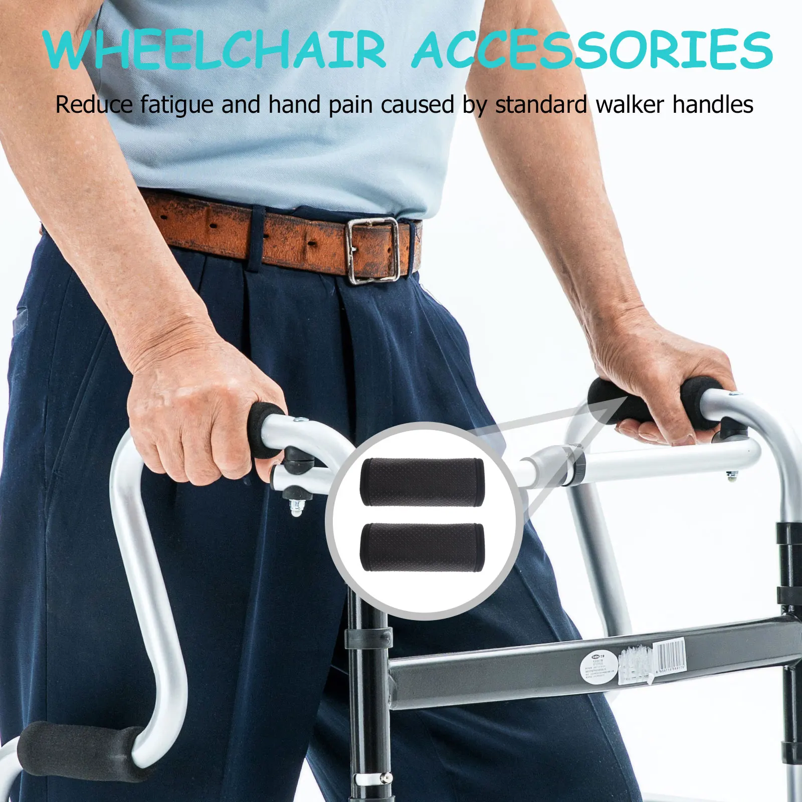 

Wheelchair Walker Armrest Pad Breathable Black Hand Grips Anti Slip Comfortable Health Care Accessories