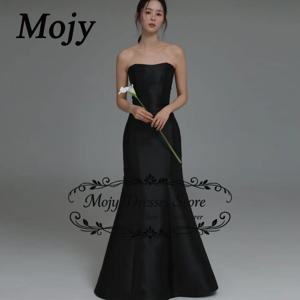 Mojy 2026 Black Simple Wedding Reception Dresses Elegant Strapless Bridal Gown Floor-Length Korea Photo Shoot Dresses Customised