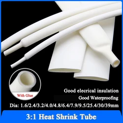 1~20M 3:1 White Heat Shrink Tube Glue 1.6/2.4/3.2/4.0/4.8/6.4/7.9/9.5/25.4/30/39mm Cable Repair Cover Case Thermoresistant tube