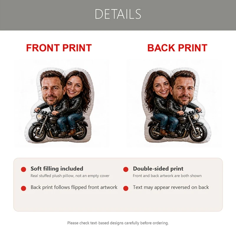 Customized Personalized Photo Shaped Pillows for Couples, Motorcycle Riding Design Decorative Pads, Home Decor Style Sofas and B