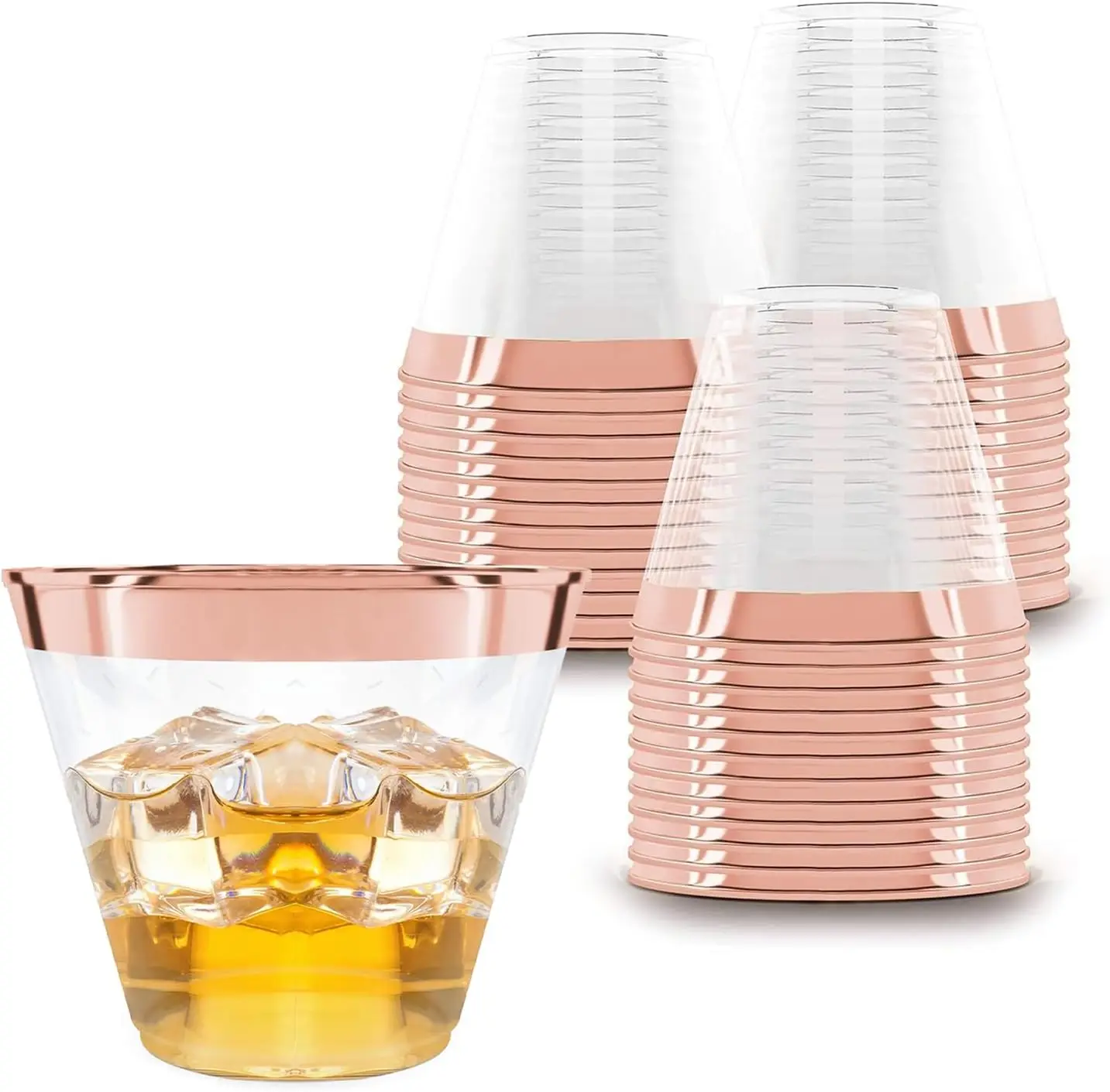 

100 Rose Gold Plastic Cups - Rose Gold Plastic Cups 9 oz - Party Decorations - Disposable Wine Cup - Clear Cup - Bulk Party W