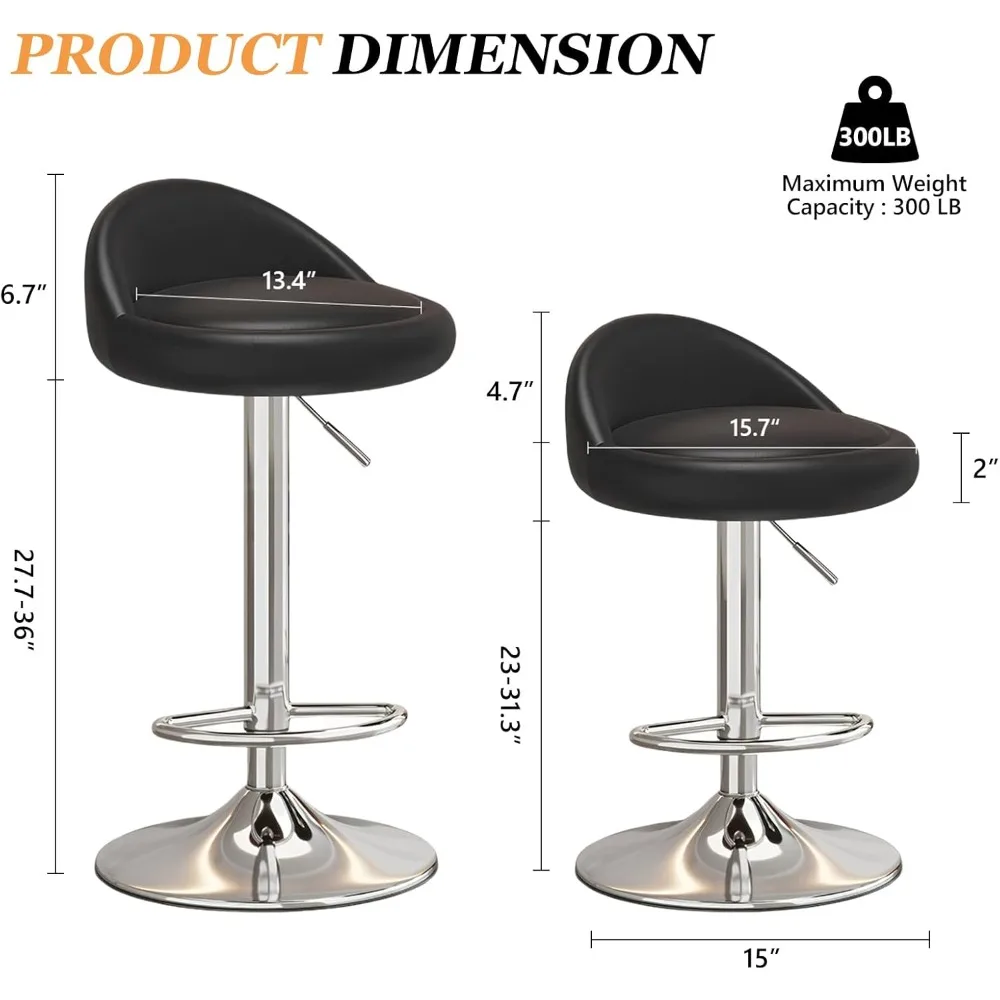 مجموعة مقاعد بار مكونة من 2، مقاعد بار دوارة حديثة مع ظهر منخفض، كراسي بار منجدة قابلة للتعديل، مقاعد للبار من جلد البولي يوريثان بارتفاع #2