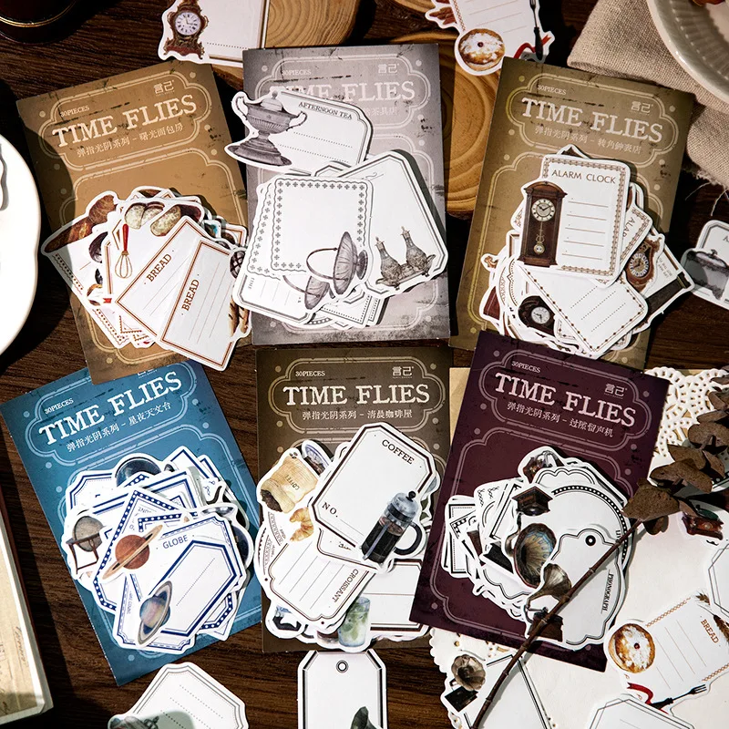 30Pcs Frame Label Base Material Paper Memo Rectangle Blank Coffee Tea Gramophone Scrapbooking Account Retro seal 130*88MM