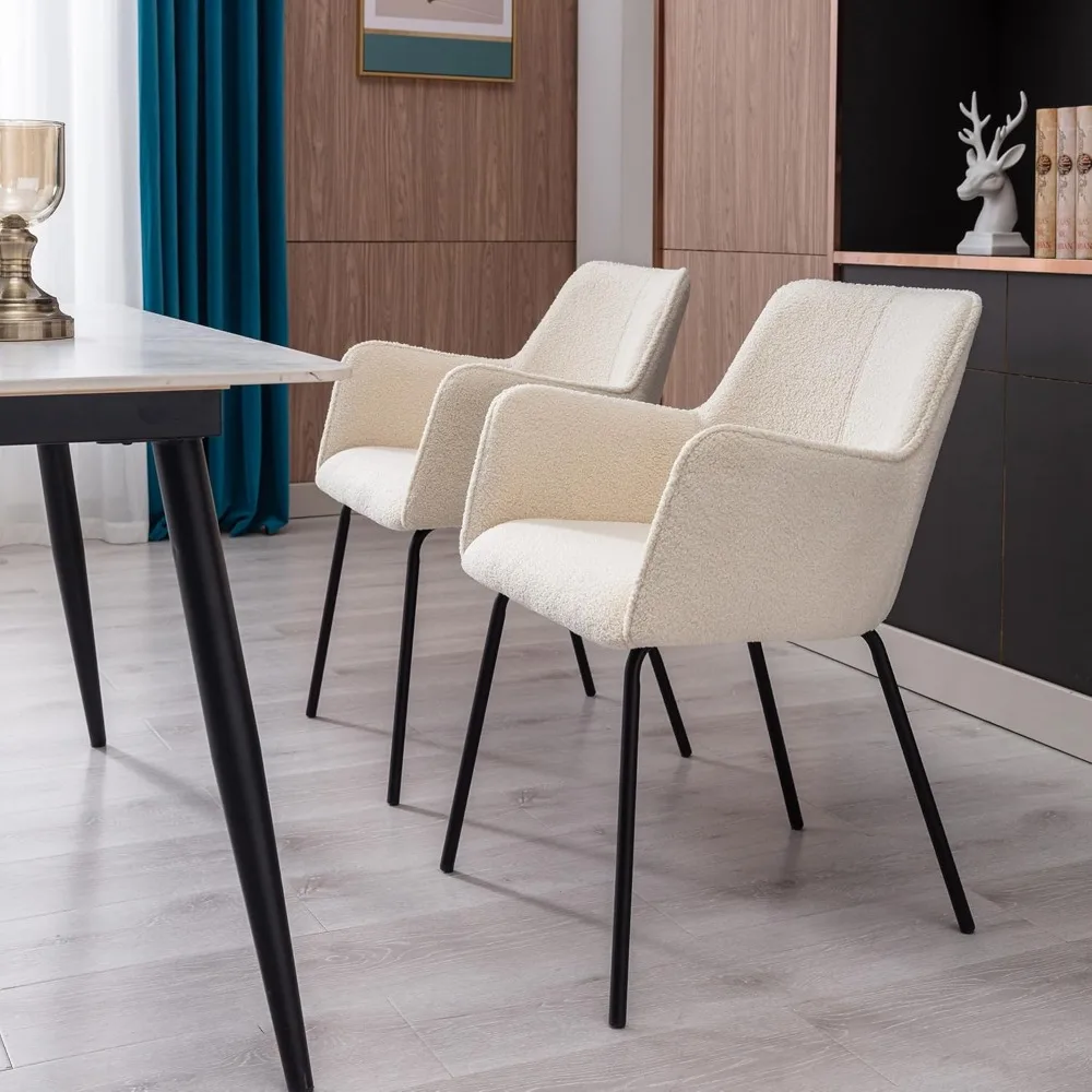 طقم كراسي طعام حديثة مكون من 2 - كراسي عشاء مطبخ شيربا منجدة بأذرع كراسي مريحة مع مقعد عريض #5