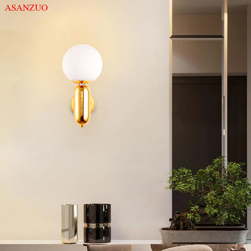 Imagem -03 - Luxo Ouro Vidro Bola Lâmpadas de Parede Home Decor Sala Quarto Cabeceira Corredor Escada Luminária Interior Led Wall Light